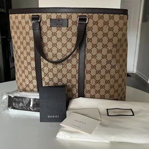 NEW GUCCI Canvas leather Shoulder tote bag